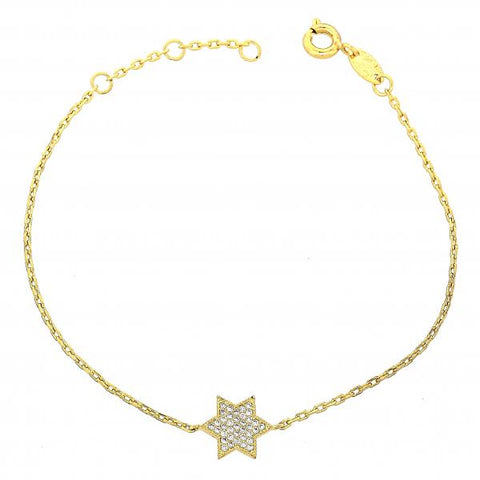 Pulsera Elegante 03.91.0029 Oro Laminado, Diseño de Estrella y Rolo, Diseño de Estrella, con Micro Pave Blanca, Pulido, Dorado