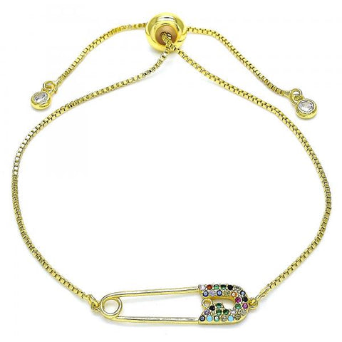 Pulsera Bolo Ajustable 03.313.0036.1.11 Oro Laminado, con Micro Pave Multicolor, Pulido, Dorado