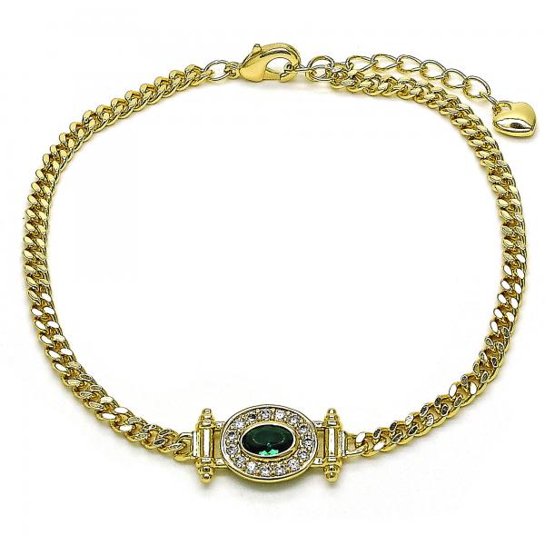 Pulsera Elegante 03.213.0178.1.07 Oro Laminado, Diseño de Miami Cubana, con Zirconia Cubica Verde y Micro PaveBlanca, Pulido, Dorado