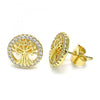 Arete Dormilona 02.156.0534 Oro Laminado, Diseño de Arbol, con Micro Pave Blanca, Pulido, Dorado