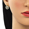 Juego de Arete y Dije de Adulto 10.199.0153.1 Oro Laminado, Diseño de Corazon, con Micro Pave Granate y Blanca, Pulido, Dorado