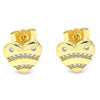 Arete Dormilona 02.156.0521 Oro Laminado, Diseño de Corazon, con Micro Pave Blanca, Pulido, Dorado