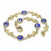 Pulsera Elegante 03.326.0009.2.08 Oro Laminado, Diseño de Ojo Griego y Delfin, Diseño de Ojo Griego, Resinado Azul, Dorado