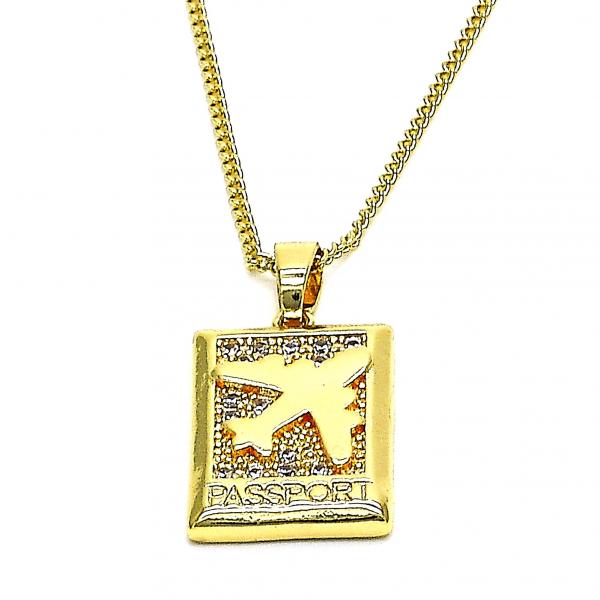 Collares con Dije 04.193.0003.18 Oro Laminado, Diseño de Avión, con Micro Pave Blanca, Pulido, Dorado