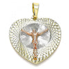 Dije Religioso 05.380.0131 Oro Laminado, Diseño de Jesus y Corazon, Diseño de Jesus, Diamantado, Tricolor