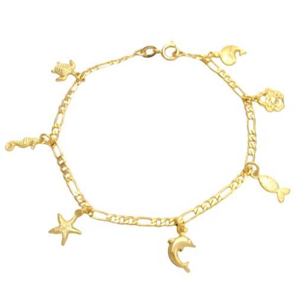 Pulsera de Dije 03.58.0051.07 Oro Laminado, Diseño de Caballo de Mar y Estrella, Diseño de Caballo de Mar, Pulido, Dorado