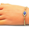 Pulsera Elegante 03.368.0076.08 Oro Laminado, Diseño de Ojo Griego, con Micro Pave Blanca, Esmaltado Azul, Dorado