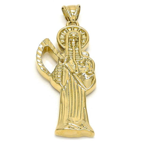 Dije Religioso 05.185.0010.1 Oro Laminado, Diseño de Santa Muerte, Pulido, Dorado