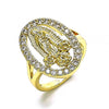 Anillo Elegante 01.380.0022.09 Oro Laminado, Diseño de Guadalupe y Flor, Diseño de Guadalupe, con Zirconia Cubica Blanca, Pulido, Dorado