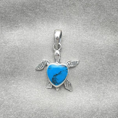 Dije Elegante 05.410.0008.1 Plata Rodinada, Diseño de Tortuga, con Opal Bermuda Blue, Pulido, Plateado