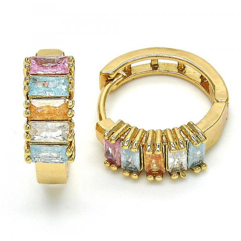 Argolla Huggie 02.210.0075.15 Oro Laminado, con Zirconia Cubica Multicolor, Pulido, Dorado