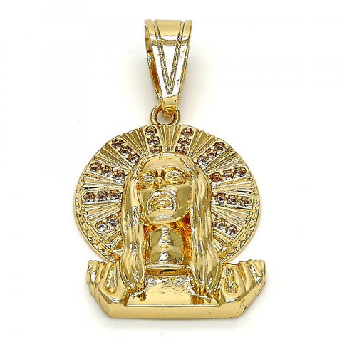 Dije Religioso 05.120.0053 Oro Laminado, Diseño de Jesus, con Micro Pave Blanca, Pulido, Dorado