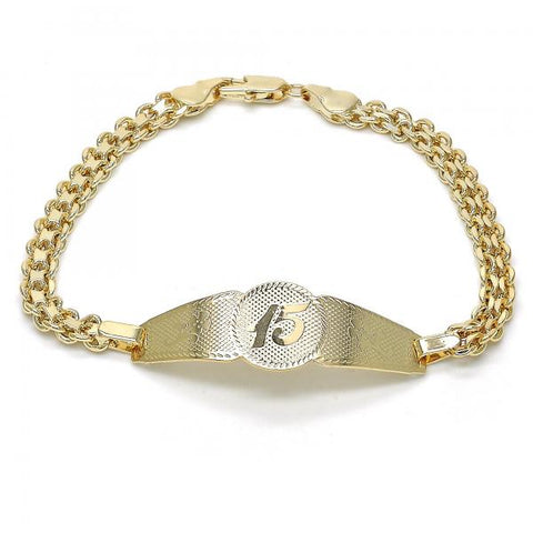 Pulsera con Placa 03.63.1919.08 Oro Laminado, Diseño de Flor, Pulido, Dorado