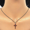 Collares con Dije 04.284.0015.1.22 Oro Laminado, Diseño de Cruz, con Zirconia Cubica Granate, Pulido, Dorado