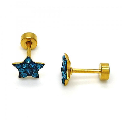 Arete Dormilona 02.271.0021.6 Acero Inoxidable, Diseño de Estrella, con Cristal Topacio Azul, Pulido, Tono Dorado