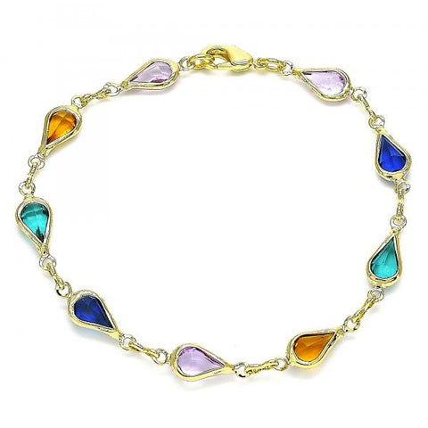 Pulsera Elegante 03.386.0018.07 Oro Laminado, Diseño de Gota, con Cristal Multicolor, Pulido, Dorado