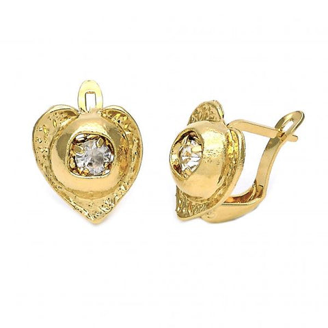 Arete Gancho Frances 5.127.052.2 Oro Laminado, Diseño de Corazon, con Zirconia Cubica Blanca, Diamantado, Dorado