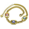 Pulsera Elegante 03.213.0181.1.07 Oro Laminado, Diseño de Ojo Griego y Miami Cubana, Diseño de Ojo Griego, Esmaltado Multicolor, Dorado