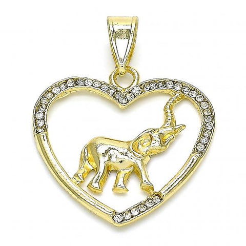 Dije Elegante 05.351.0098 Oro Laminado, Diseño de Corazon y Elefante, Diseño de Corazon, con Cristal Blanca, Pulido, Dorado