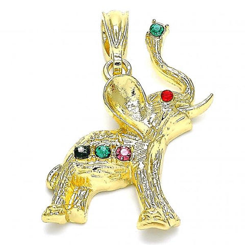 Dije Elegante 05.351.0101.1 Oro Laminado, Diseño de Elefante, con Cristal Multicolor, Pulido, Dorado