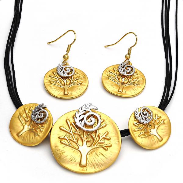 Collar y Arete 06.59.0108.1 Oro Laminado, Diseño de Espiral y Oja, Diseño de Espiral, Pulido, Dos Tonos