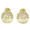 Arete Dormilona 02.156.0450 Oro Laminado, Diseño de Arbol, con Micro Pave Blanca, Pulido, Dorado
