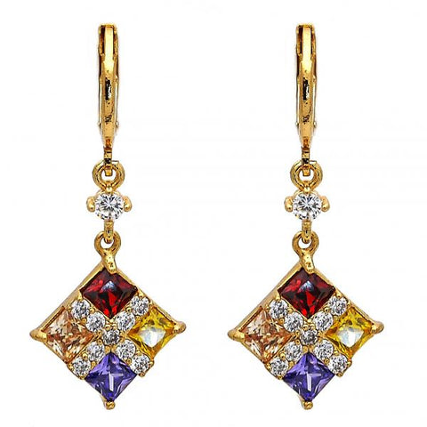 Arete Largo 02.217.0061.1 Oro Laminado, con Zirconia Cubica Multicolor, Pulido, Dorado