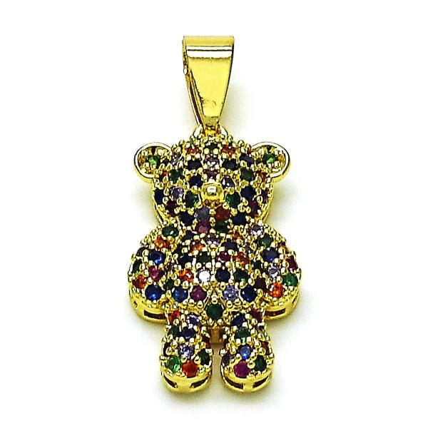 Dije Elegante 05.411.0013.1 Oro Laminado, Diseño de Osito, con Micro Pave Multicolor, Pulido, Dorado