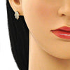 Arete Dormilona 02.213.0302 Oro Laminado, Diseño de Mano de Dios, con Micro Pave Blanca, Pulido, Dorado