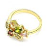 Anillo Multi Piedra 01.221.0010.1.09 Oro Laminado, Diseño de Gota, con Zirconia Cubica Multicolor, Pulido, Dorado