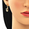 Arete Gancho Frances 02.210.0380 Oro Laminado, Diseño de Buho, con Micro Pave Blanca y Negro, Pulido, Dorado