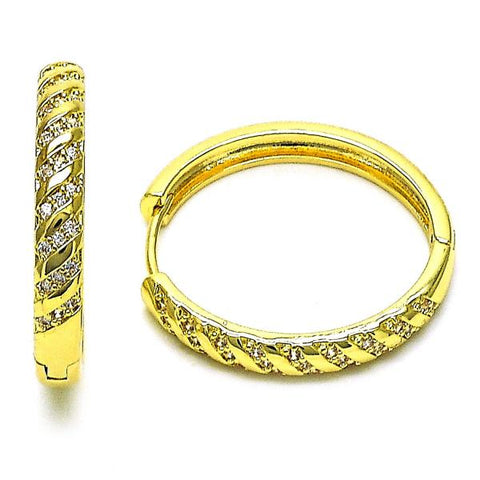 Argolla Huggie 02.195.0199.30 Oro Laminado, con Micro Pave Blanca, Pulido, Dorado