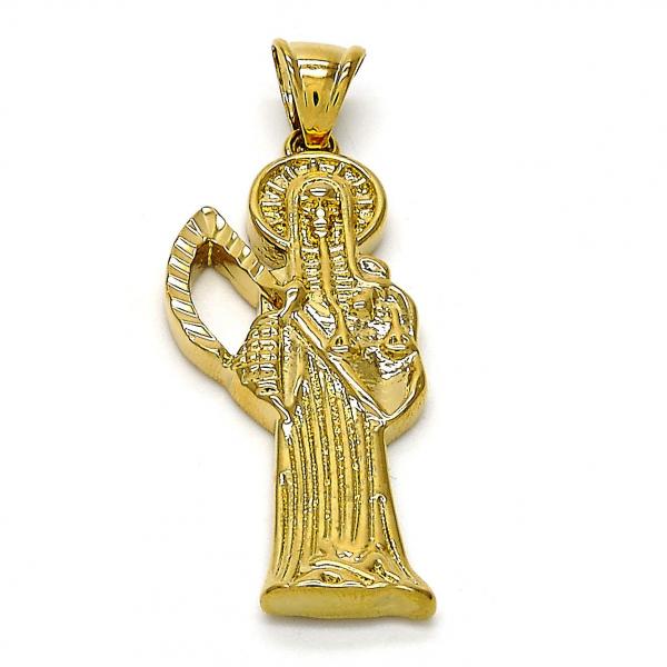 Dije Religioso 05.185.0010 Oro Laminado, Diseño de Santa Muerte, Pulido, Dorado