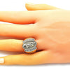 Anillo Multi Piedra 01.380.0019.09 Oro Laminado, Diseño de Guadalupe y Cruz, Diseño de Guadalupe, con Zirconia Cubica Blanca, Pulido, Dorado