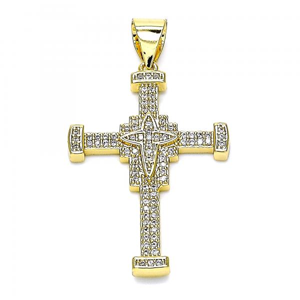 Dije Religioso 05.342.0060 Oro Laminado, Diseño de Cruz, con Micro Pave Blanca, Pulido, Dorado