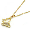 Collares con Dije 04.156.0053.20 Oro Laminado, Diseño de Mariposa, con Micro Pave Blanca, Pulido, Dorado
