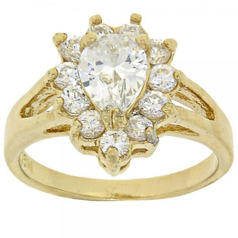 Anillo Multi Piedra 5.055.010.06 Oro Laminado, Diseño de Gota y Cluster, Diseño de Gota, con Zirconia Cubica Blanca, Pulido, Dorado