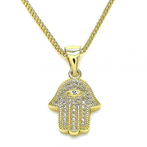 Collares con Dije 04.156.0414.20 Oro Laminado, Diseño de Mano de Dios, con Micro Pave Blanca y Rubi, Pulido, Dorado