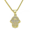 Collares con Dije 04.156.0414.20 Oro Laminado, Diseño de Mano de Dios, con Micro Pave Blanca y Rubi, Pulido, Dorado