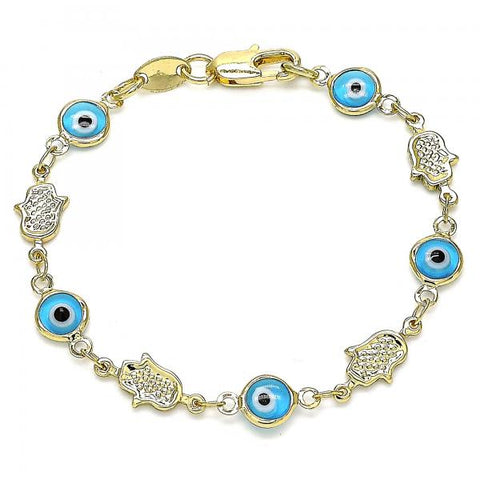 Pulsera Elegante 03.326.0007.3.06 Oro Laminado, Diseño de Ojo Griego y Mano de Dios, Diseño de Ojo Griego, Resinado Turquesa, Dorado