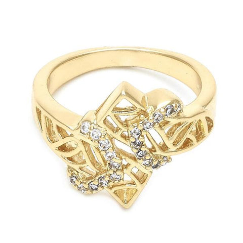 Anillo Multi Piedra 01.63.0453.08 Oro Laminado, con Zirconia Cubica Blanca, Pulido, Dorado