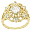 Anillo Multi Piedra 5.172.034.08 Oro Laminado, Diseño de Flor, con Zirconia Cubica Blanca, Diamantado, Dorado