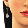 Arete Largo 02.213.0334.1 Oro Laminado, Diseño de Gota, con Zirconia Cubica Rosado y Micro PaveBlanca, Pulido, Dorado
