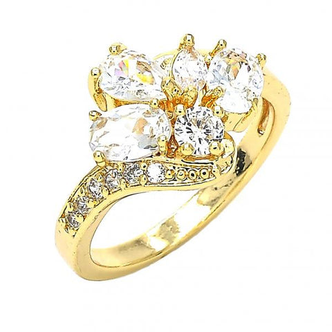 Anillo Multi Piedra 01.221.0008.08 Oro Laminado, Diseño de Gota, con Zirconia Cubica Blanca, Pulido, Dorado