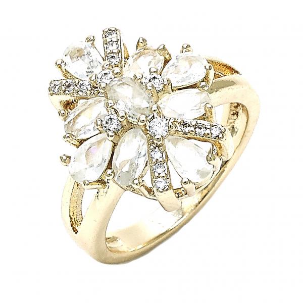 Anillo Multi Piedra 01.210.0099.07 Oro Laminado, con Zirconia Cubica Blanca, Pulido, Dorado