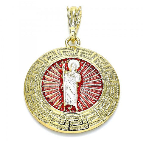 Dije Religioso 05.380.0038 Oro Laminado, Diseño de San Judas y Llave Griega, Diseño de San Judas, Pulido, Tricolor