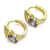 Argolla Huggie 02.210.0493.2.15 Oro Laminado, Diseño de Gota, con Zirconia Cubica Amatista y Micro PaveBlanca, Pulido, Dorado