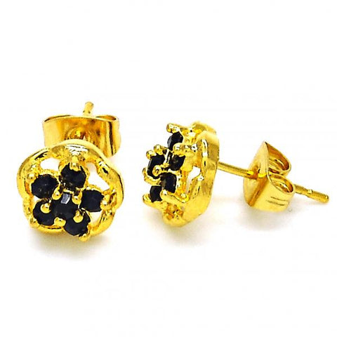 Arete Dormilona 02.349.0001.1 Oro Laminado, Diseño de Flor, con Zirconia Cubica Negro, Pulido, Dorado