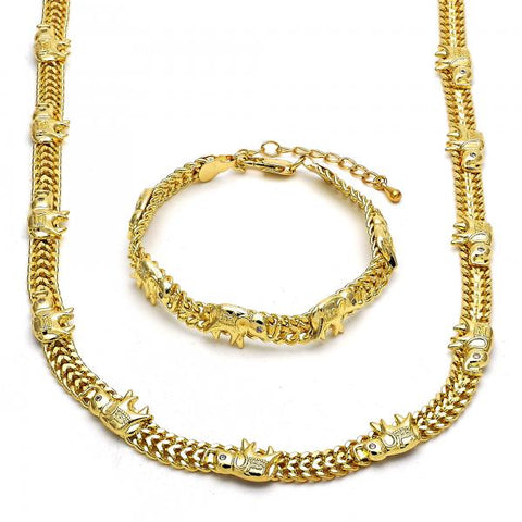 Collar y Pulso 06.185.0009 Oro Laminado, Diseño de Elefante, con Cristal Blanca, Pulido, Dorado