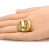 Anillo Multi Piedra 01.241.0013.10 Oro Laminado, Diseño de Llave Griega, con Cristal Blanca, Pulido, Dorado